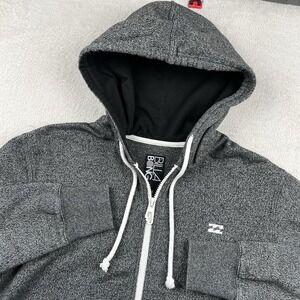 Billabong Hoodie Mens Medium Heather Gray Full Zip Chest Logo Surf Skater Y2K